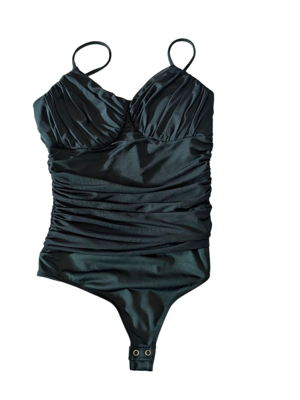 Express Womens Ruched Bodysuit With Adjustable Straps In Dark Green